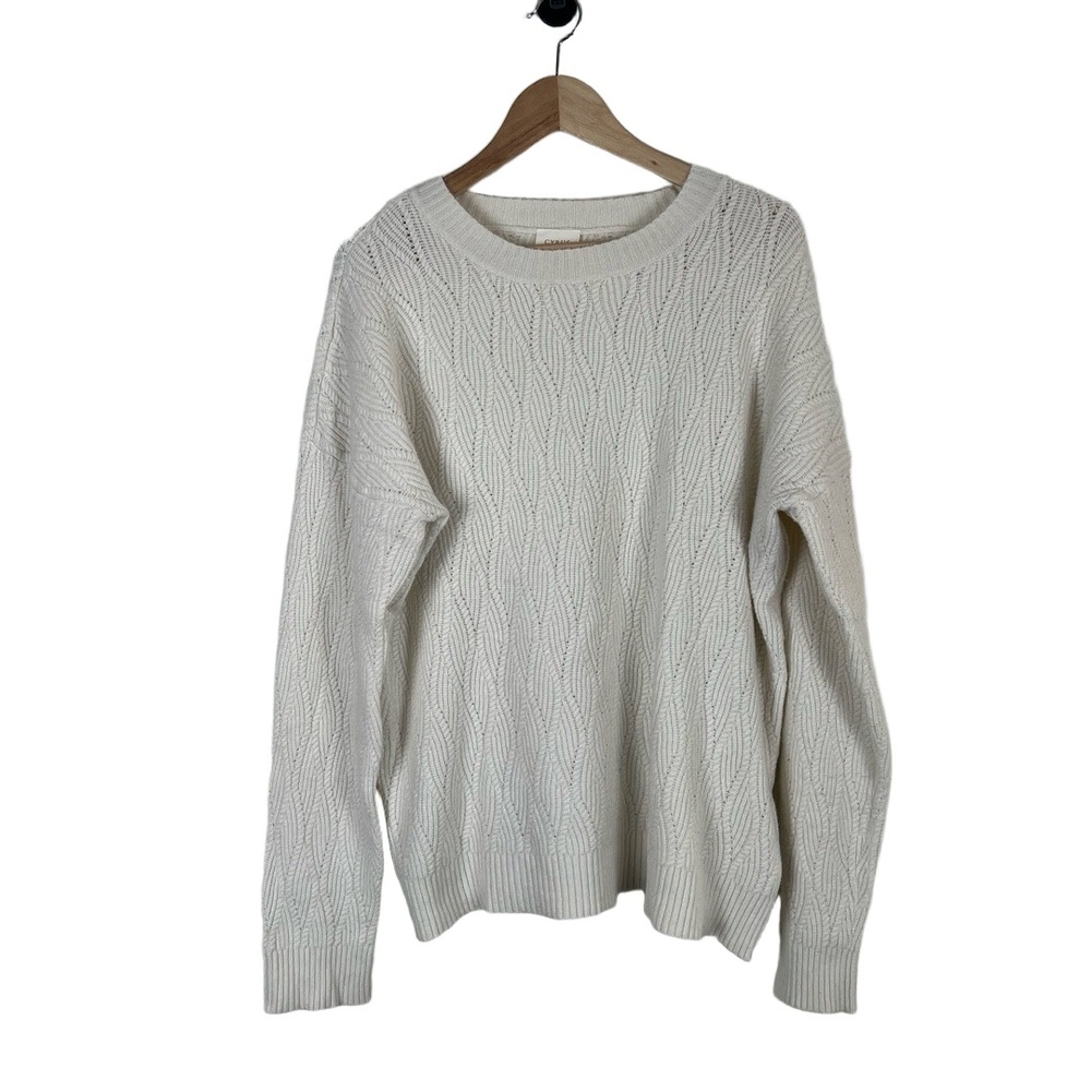 Cyrus‎ Sweater Large Cream Cable Knit Soft Rayon Blend Fisherman Coastal Classic